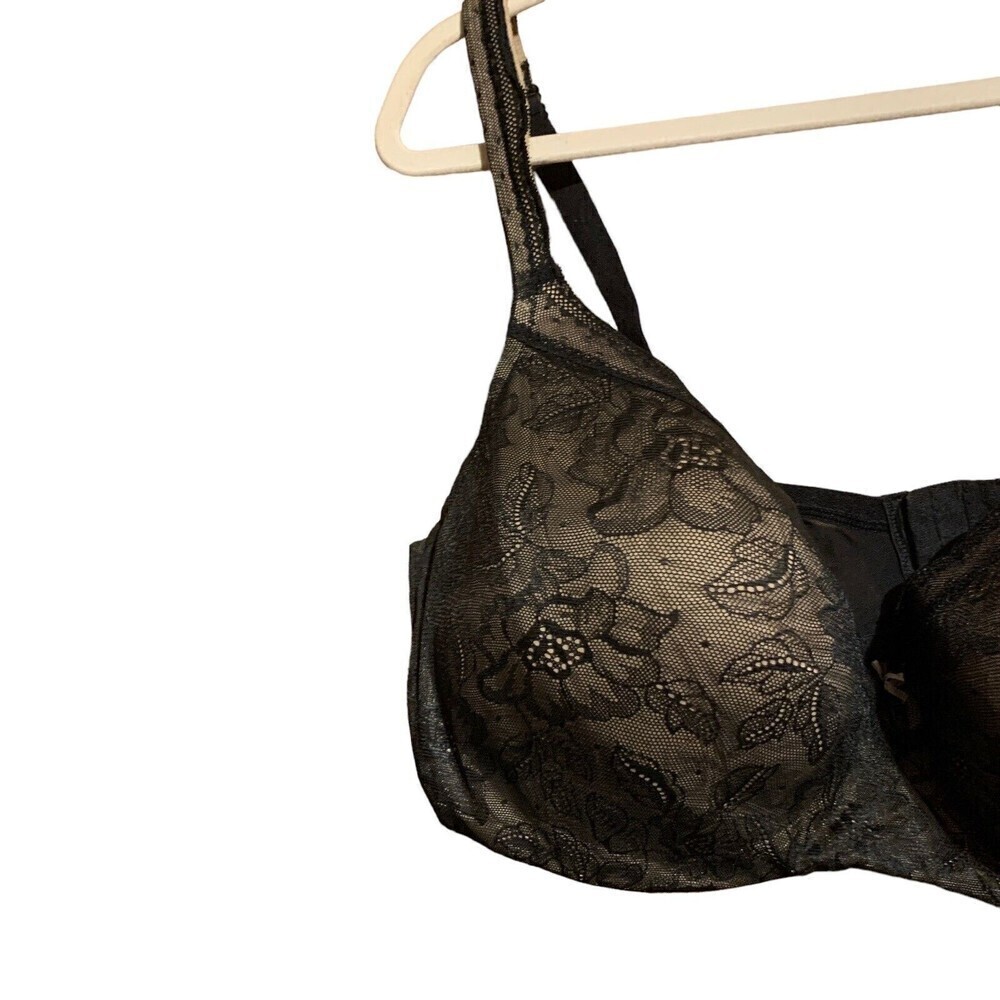 Cacique Womens Size 46DD Black Lace Overlay Lightly Lined Balconette Bra - Picture 2 of 4